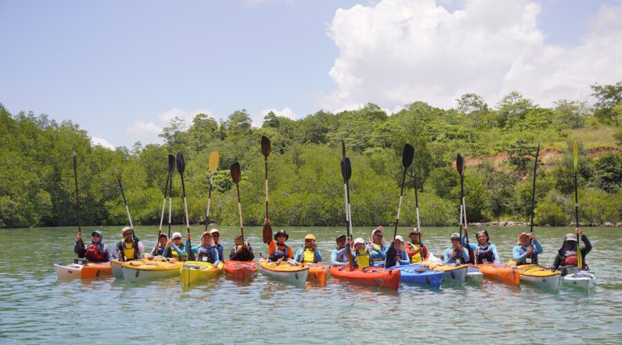 Kayakers completing professional sea kayak training in Komodo National Park